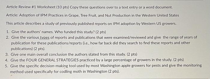 Solved Article Review #1 Worksheet (10 pts) Copy these | Chegg.com