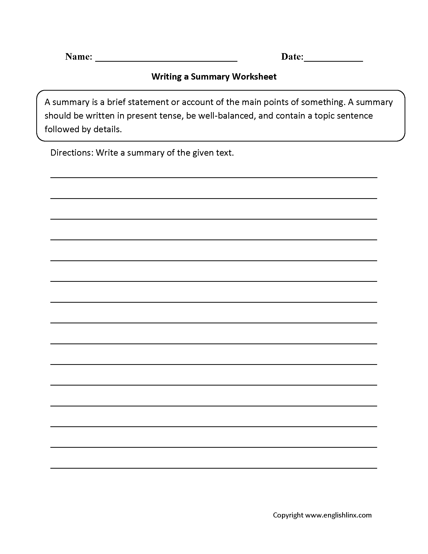 worksheets library | Summary Worksheets
