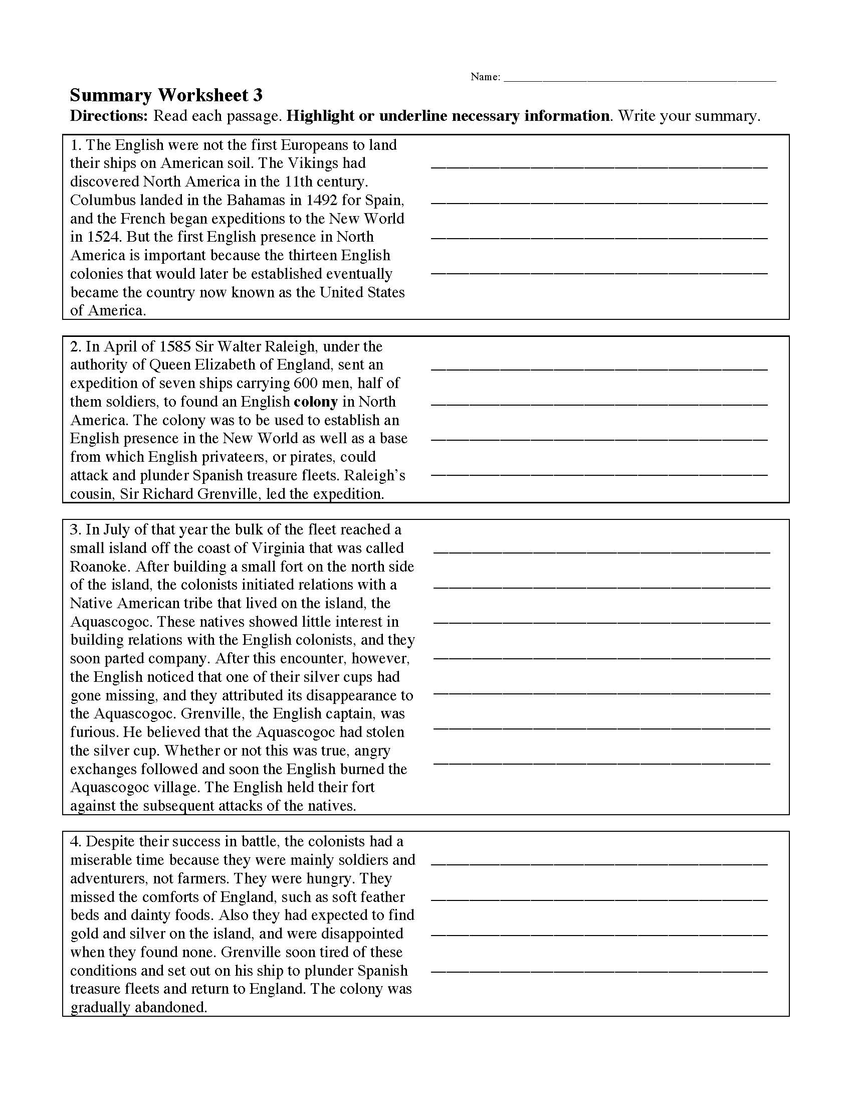 Summary Worksheets Worksheets Library