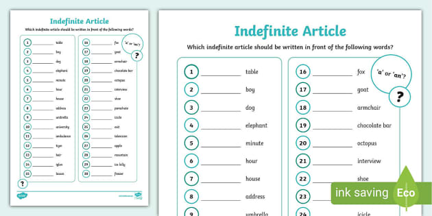 Indefinite Article Worksheet | Twinkl Resources - Twinkl