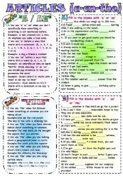 Articles ESL Printable Worksheets and Exercises