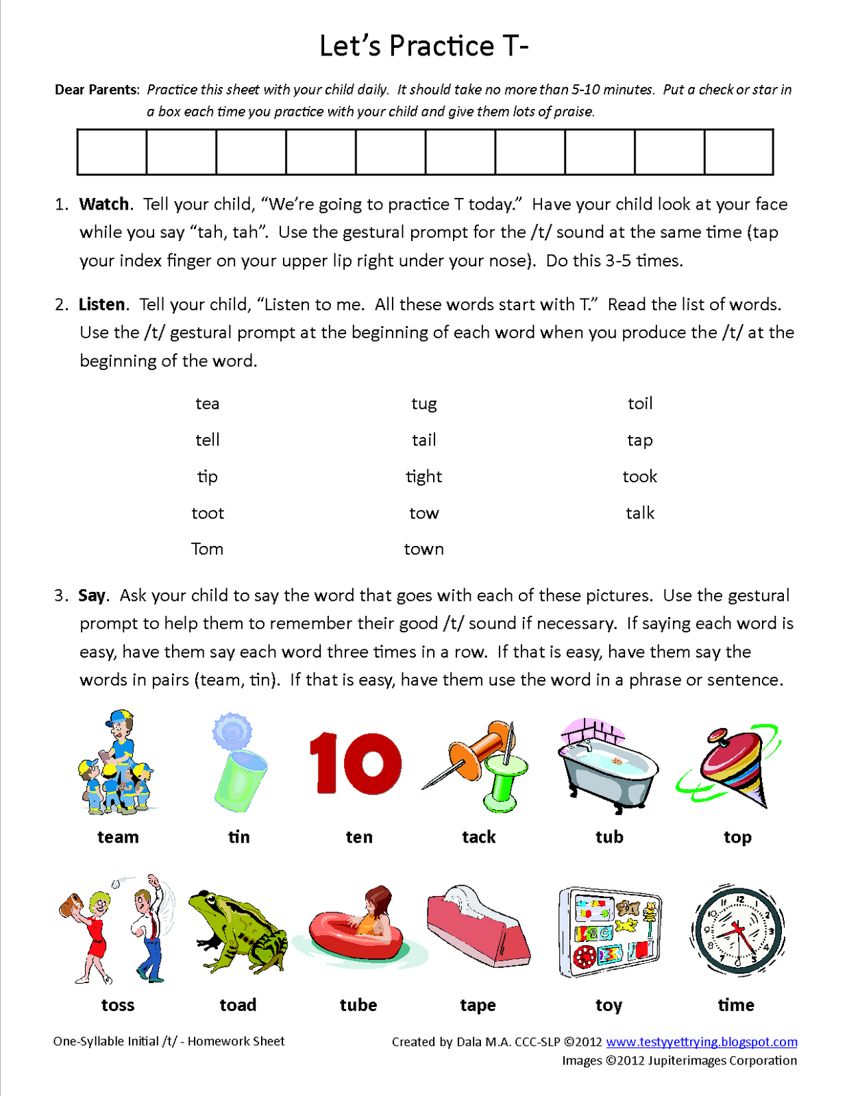 Articulation Drills TH Homework Sheets