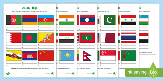 Asia Flag Worksheet (Lehrer gemacht) - Twinkl