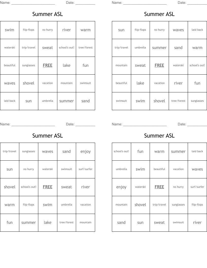 asl printable bingo cards