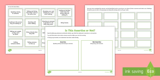 assertive activities worksheet