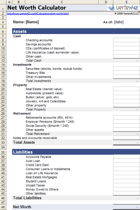 assets and liabilities worksheet excel