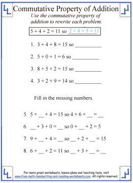 associative and commutative property of addition worksheet