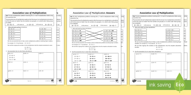 Associative Law Multiplication Differentiated Worksheet / Worksheets