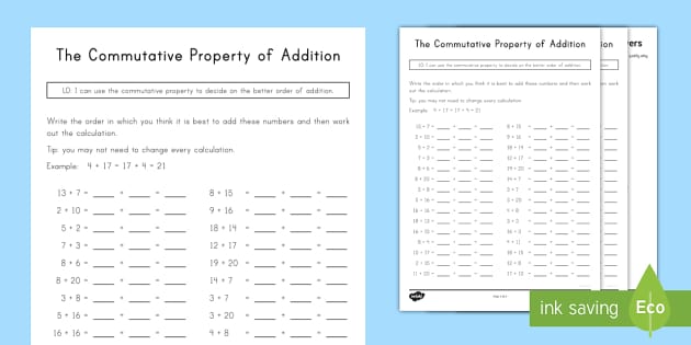 Commutative Property of Addition Activity - Math - Twinkl - Worksheets ...