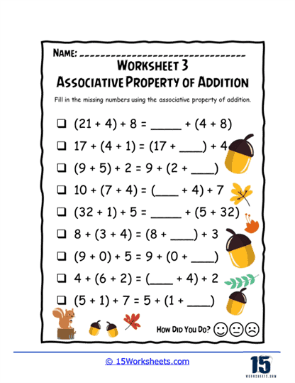 Associative Property Worksheet: Train Addition Free Printable for Kids