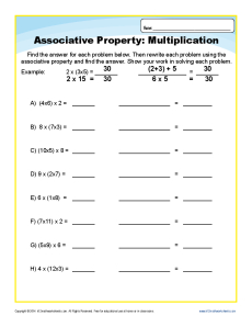 Multiplication Associative Property Worksheets for 3rd Grade