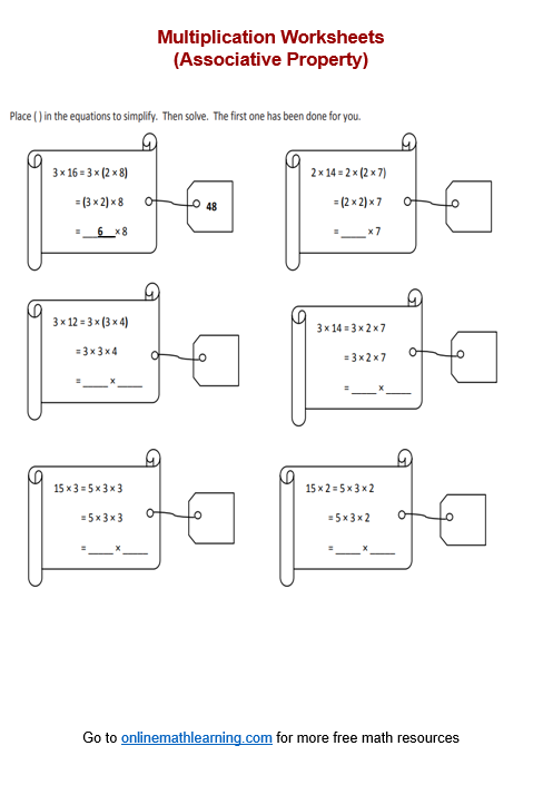 associative property multiplication worksheet 3 digits