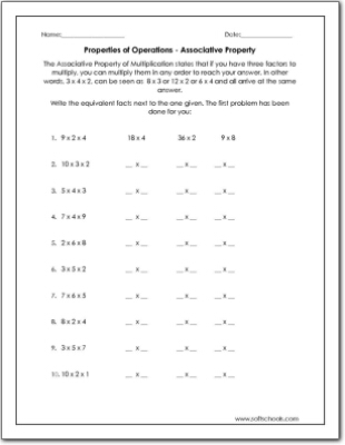 Properties of Operations - Associative Property Worksheet