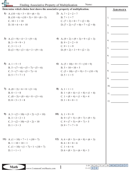 associative property of multiplication 3rd grade worksheet