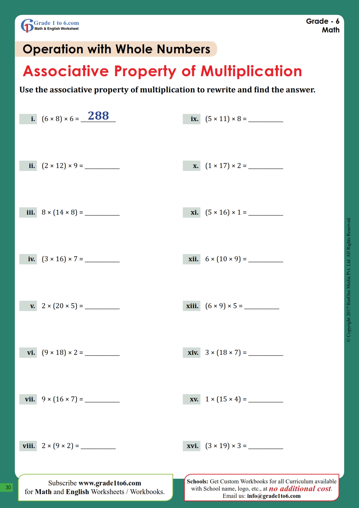 Associative property of multiplication | Grade1to6