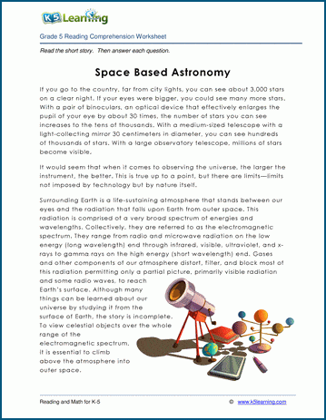 Space Based Astronomy - Grade 5 Childrens Story | Worsheets library