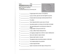 Kids Astronomy Word Match Worksheet for 3rd - 5th Grade | Lesson ...
