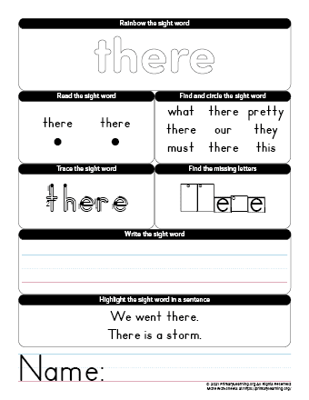 THERE Sight Word Worksheet  