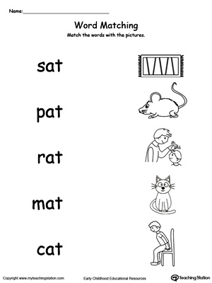 FREE* AT Word Family Picture and Word Match | MyTeachingStation.com