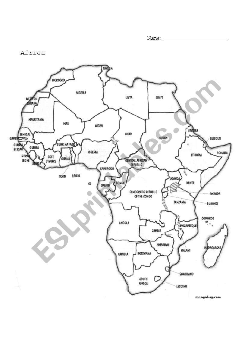 Africa Atlas Questions - ESL worksheet by sage_delazzari@msn.com