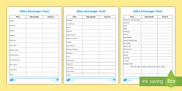 World Features Differentiated Atlas Scavenger Hunt Worksheet ...