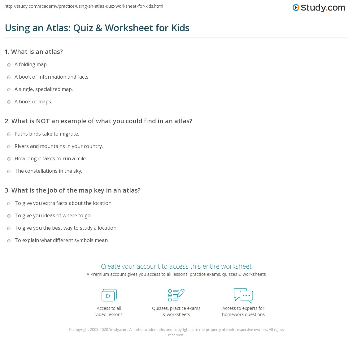 Using an Atlas: Quiz &  Worksheet for Kids | Study.com