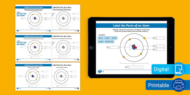 Sixth Grade Label Parts of an Atom Worksheet | Twinkl USA