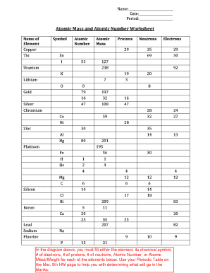 Atomic Mass And Atomic Number Worksheet - Fill Online, Printable ...