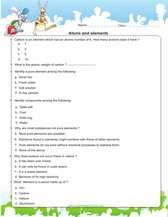 Atoms and elements worksheets, games, quizzes for kids