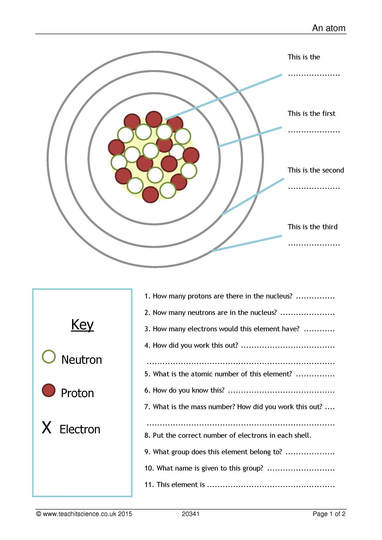 Atomic structure worksheet |KS4 Chemistry|Teachit - Worksheets Library