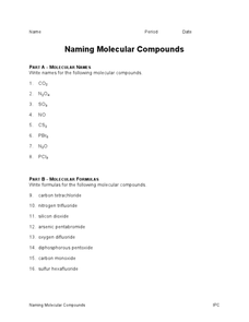 Naming Molecular Compounds Worksheet for 9th - 12th Grade | Lesson ...