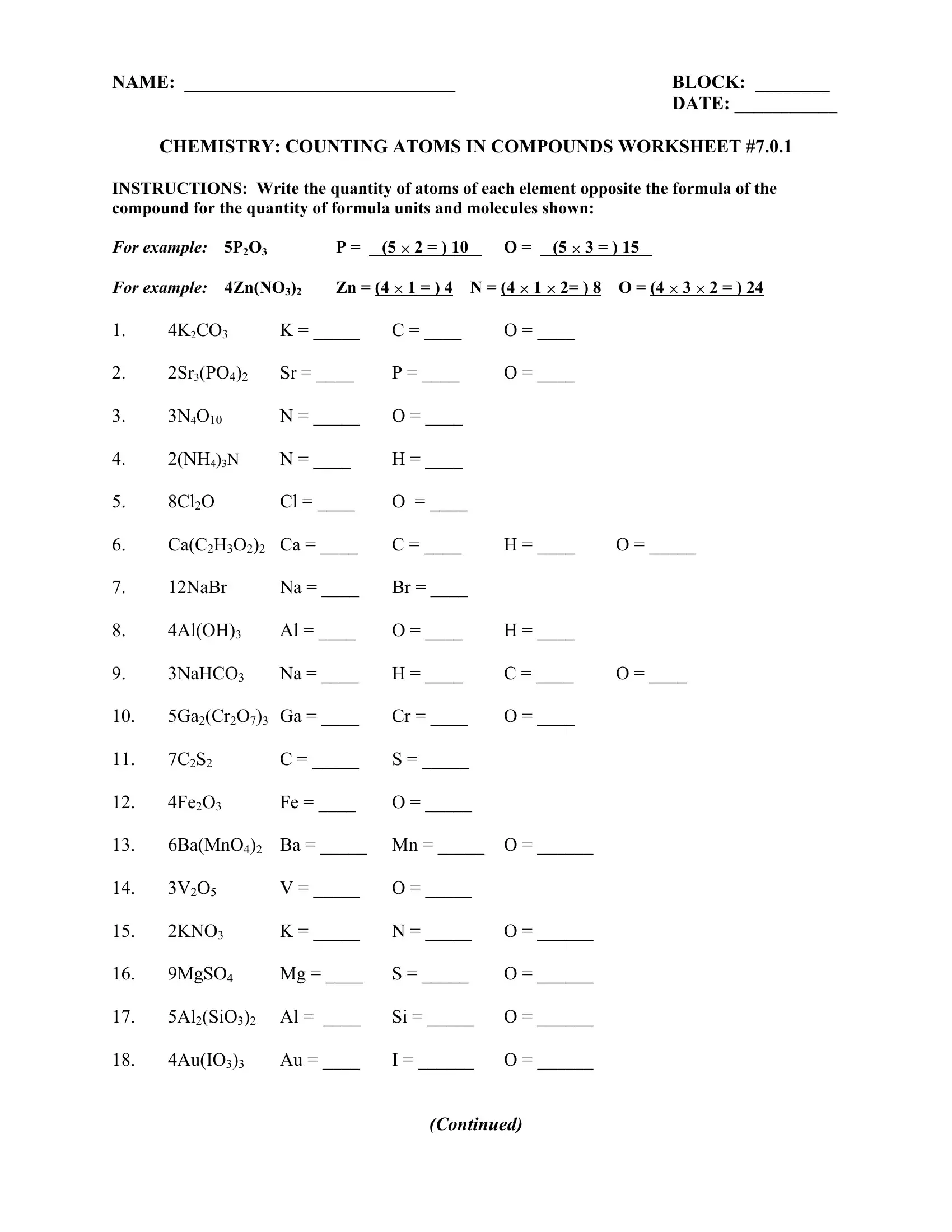 Counting Atoms Compounds Worksheet PDF Form - FormsPal