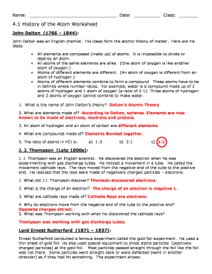 atomic theory worksheet