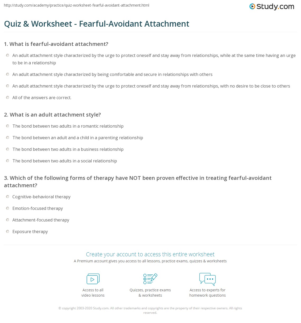 Quiz &  Worksheet - Fearful-Avoidant Attachment | Study.com