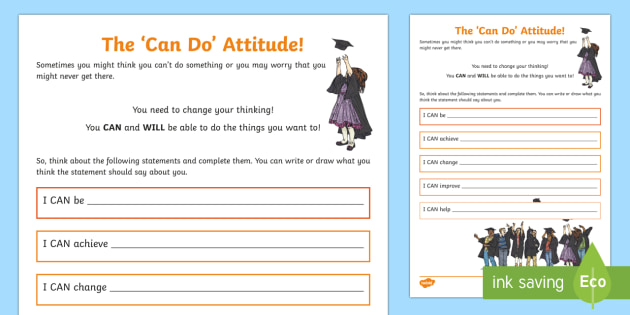 The Can Do Attitude Worksheet (teacher made) - Twinkl