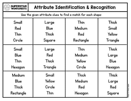 attributes of shapes worksheet