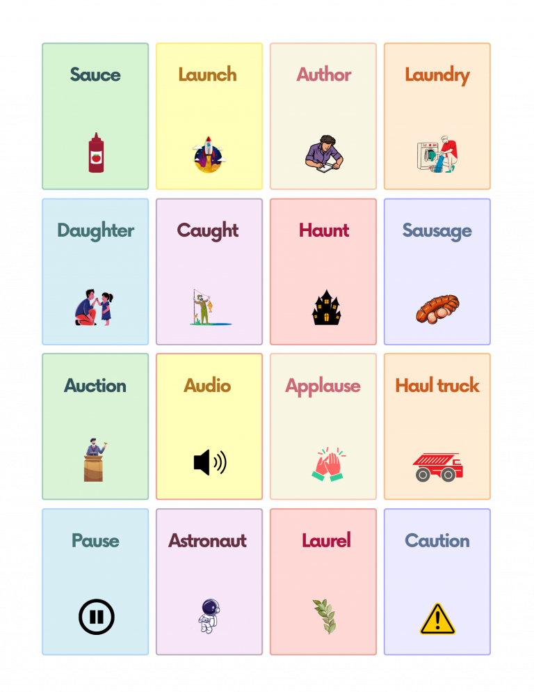 Diphthongs AU Sound Words with Pictures Worksheet PDF