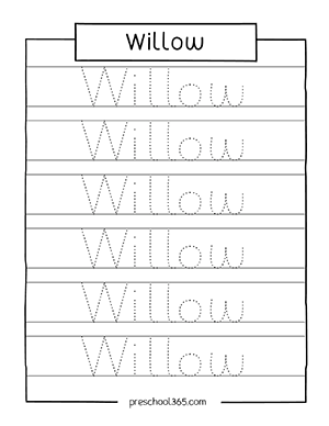 aubrey the name trace worksheet