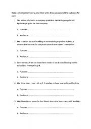Purpose and Audience - ESL worksheet by amoulla