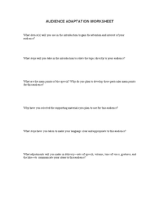 Audience Adaptation Worksheet Worksheet for 8th - 10th Grade ...