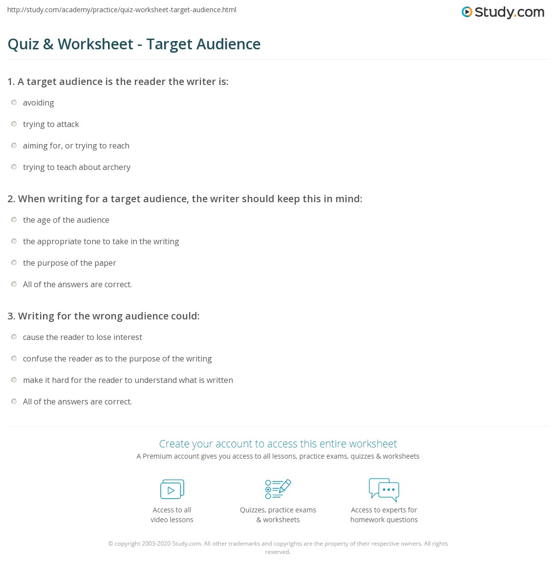 Quiz &  Worksheet - Target Audience | Study.com