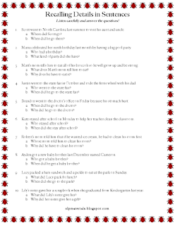 Ms. Lanes SLP Materials: Auditory Memory: Recalling Details in ...