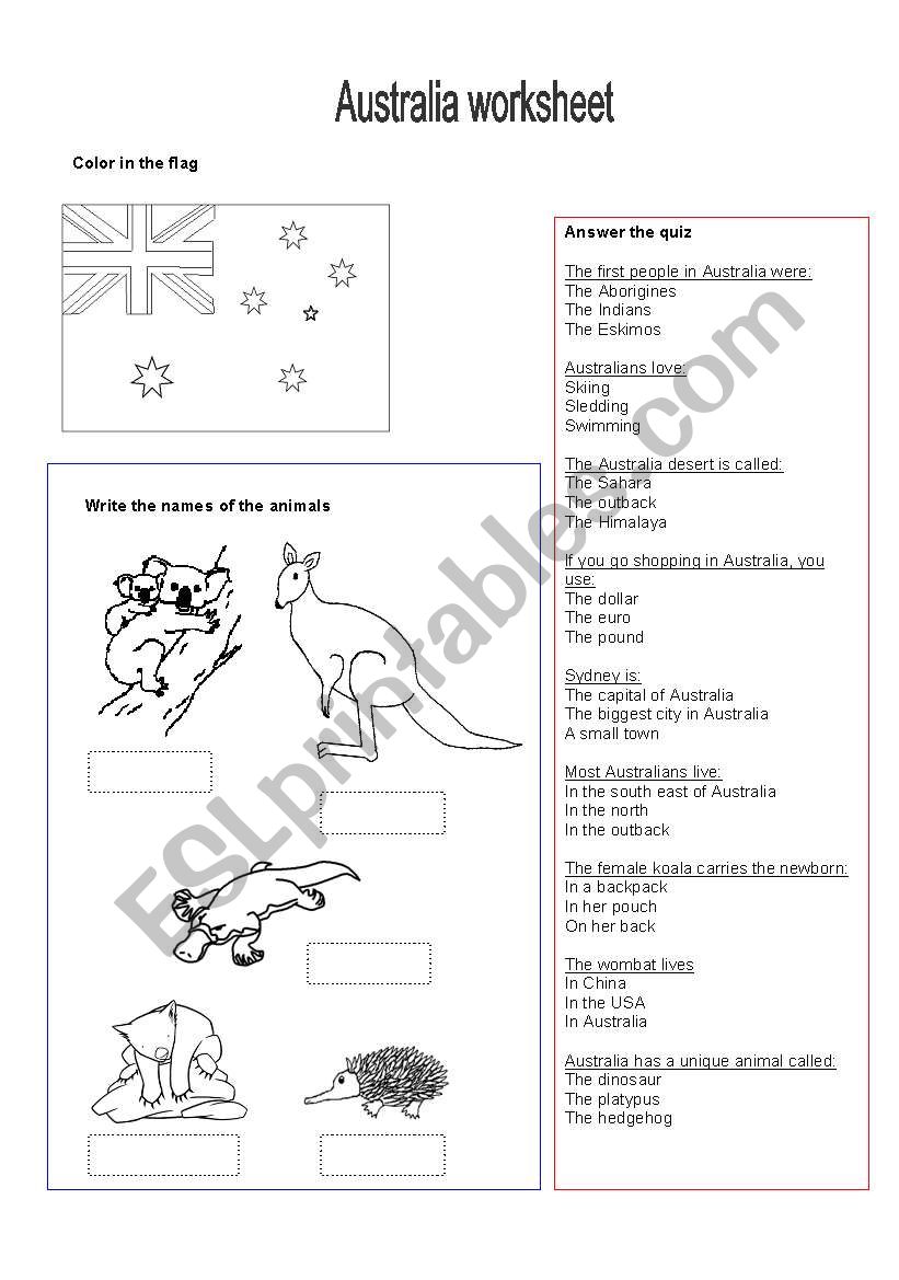 australia worksheet - ESL worksheet by Aimee/S.