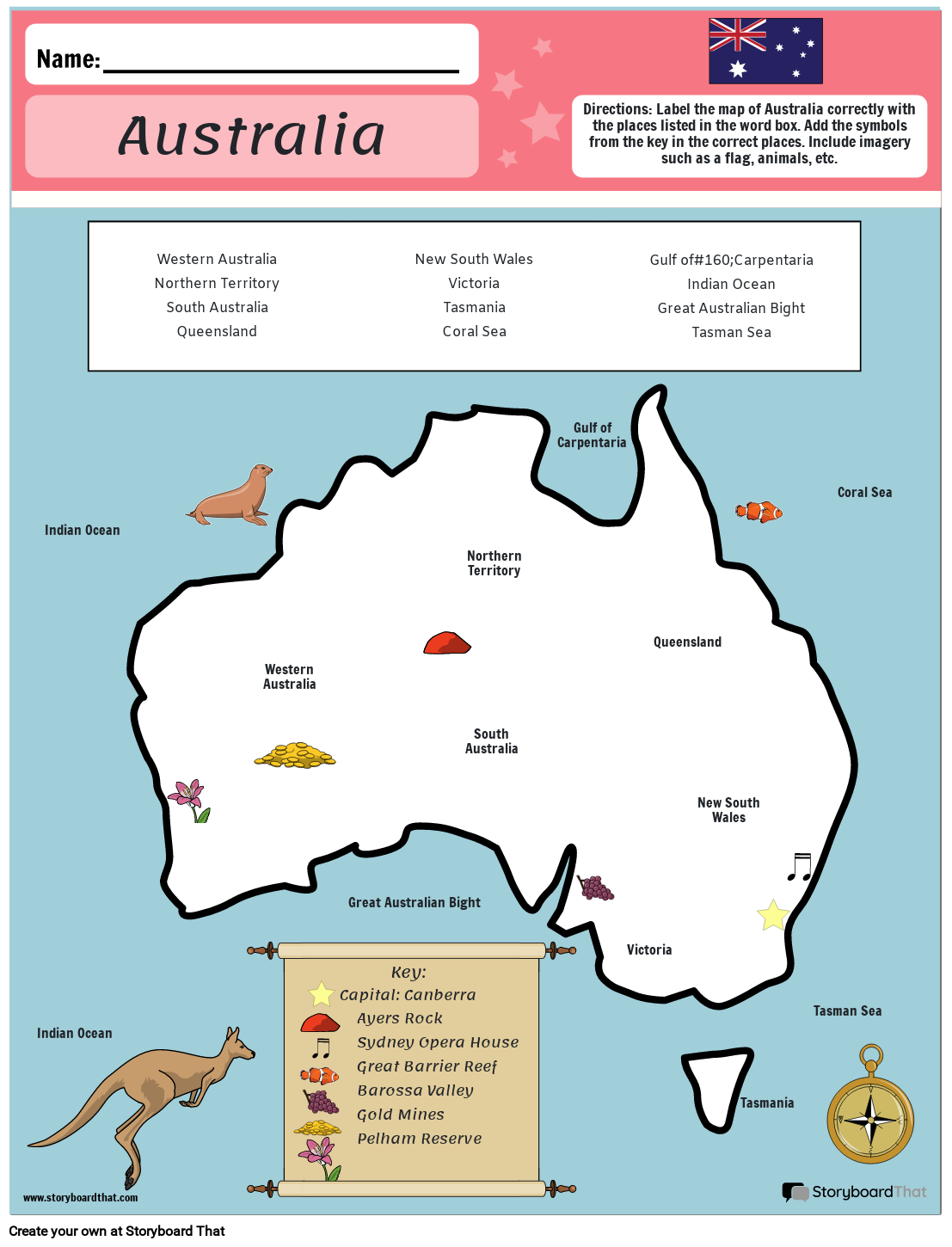 Map Worksheet Example Australia Storyboard by liane