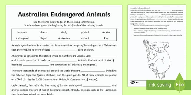 australian animals worksheet