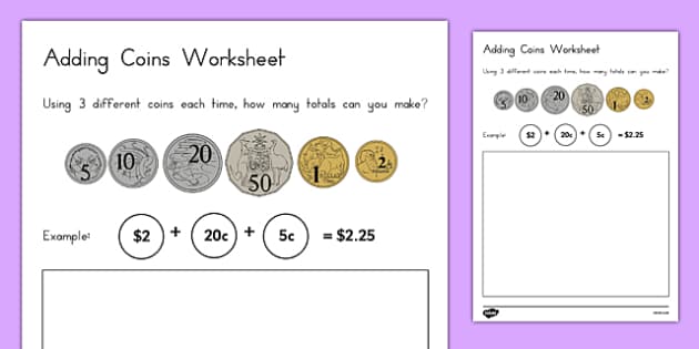 Adding Coins Worksheet - Australia (teacher made) - Twinkl