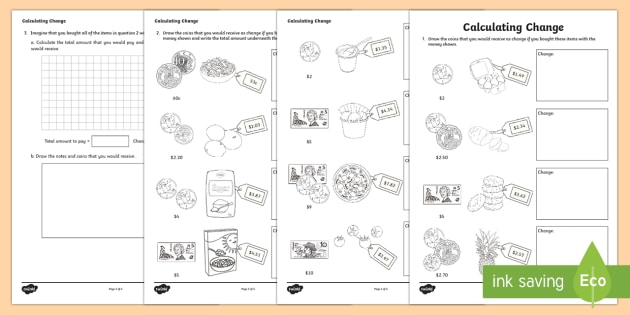 australian money counting change worksheet