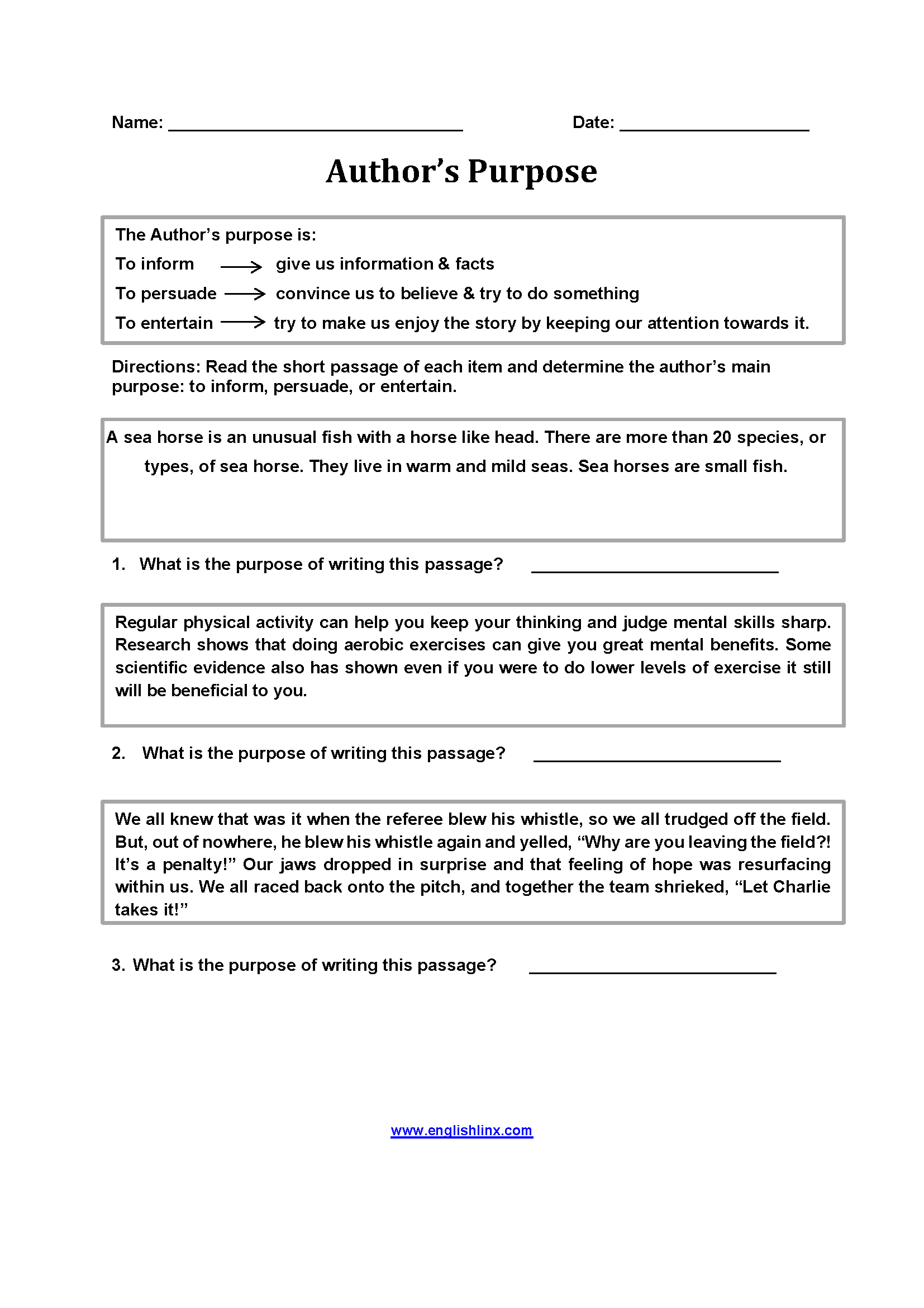 worksheets library | Authors Purpose Worksheets