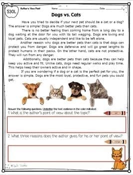 Author’s Point of View Reading Passages Worksheets Anchor Chart 3rd Grade  RI.3.6