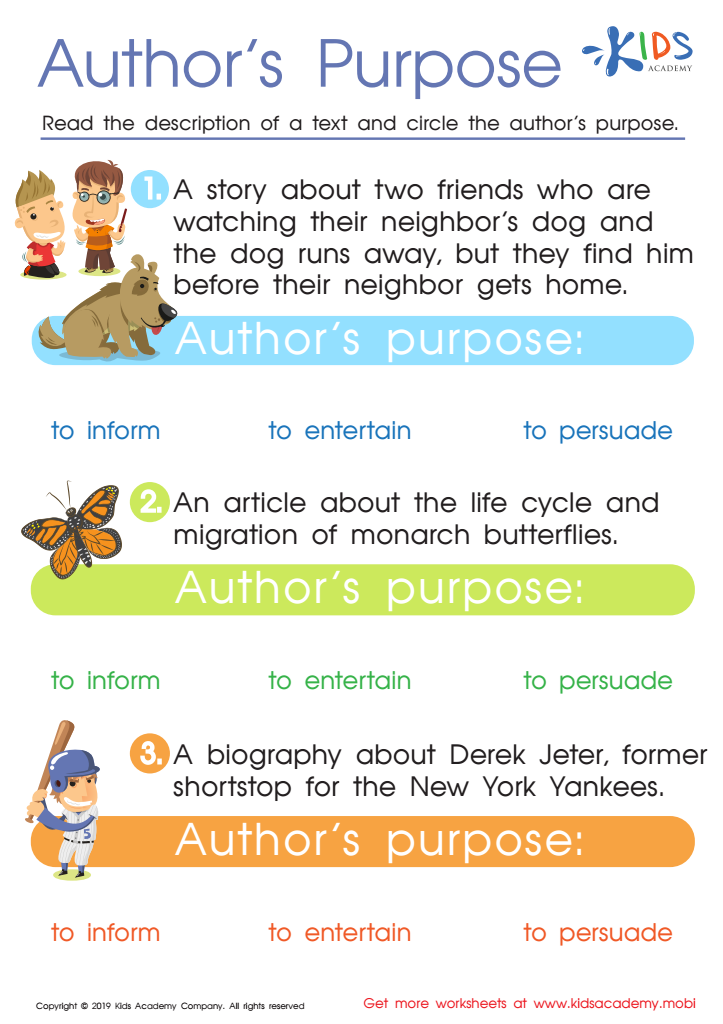 author s purpose worksheet for 2nd grade